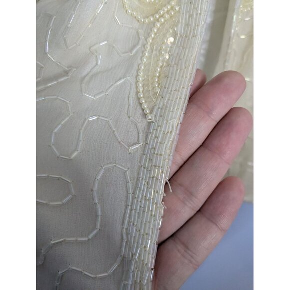 Adrian Papier Womens Ivory Beaded Silk Jacket 24 sz PS Evening - Picture 8 of 16